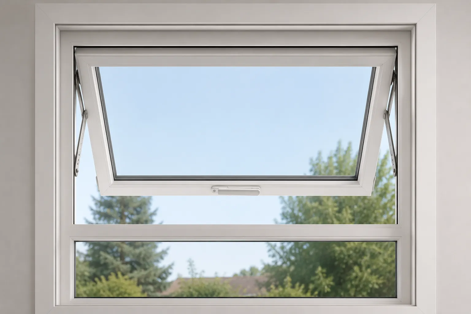 Ventana abatible de aluminio abierta hacia arriba