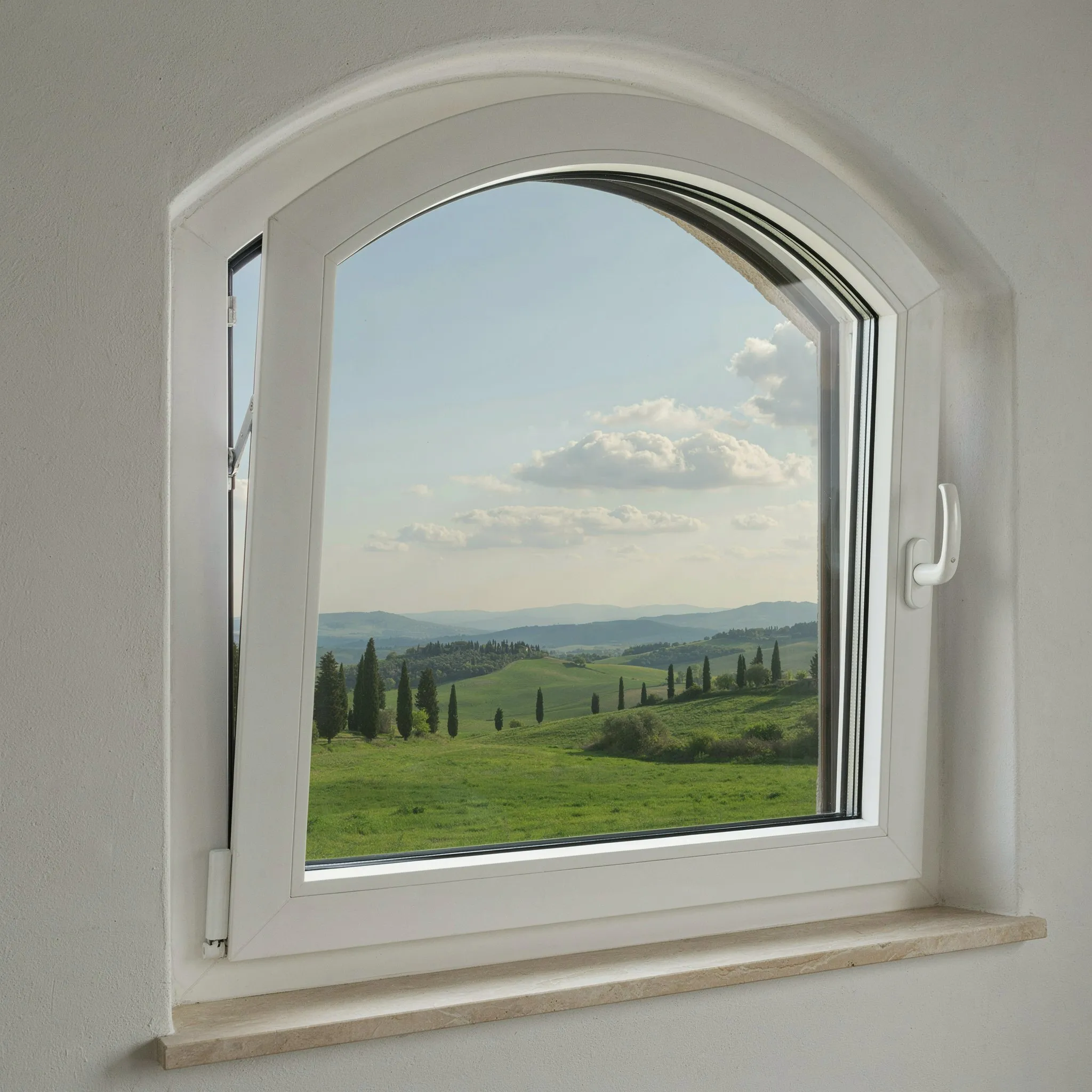 Ventana de arco Oscilobatiente de aluminio con abertura oscilante