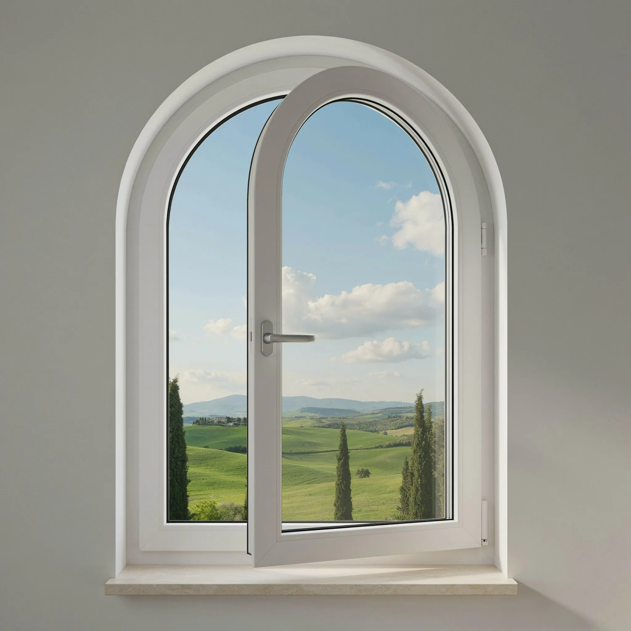 Ventana de arco Oscilobatiente de aluminio con abertura practicable