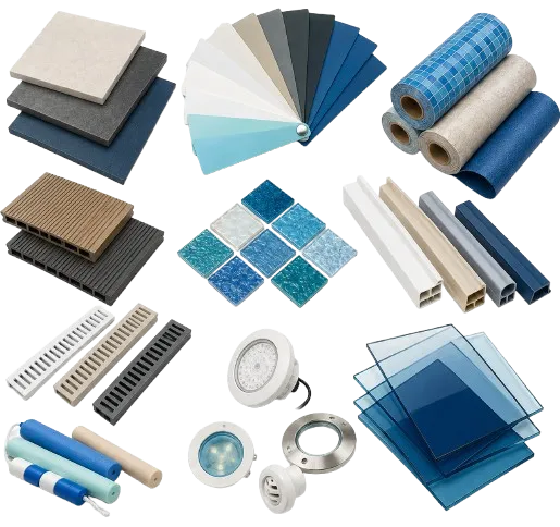 Muestrario de acabados y perfiles de aluminio anticorrosión para cubiertas de piscinas