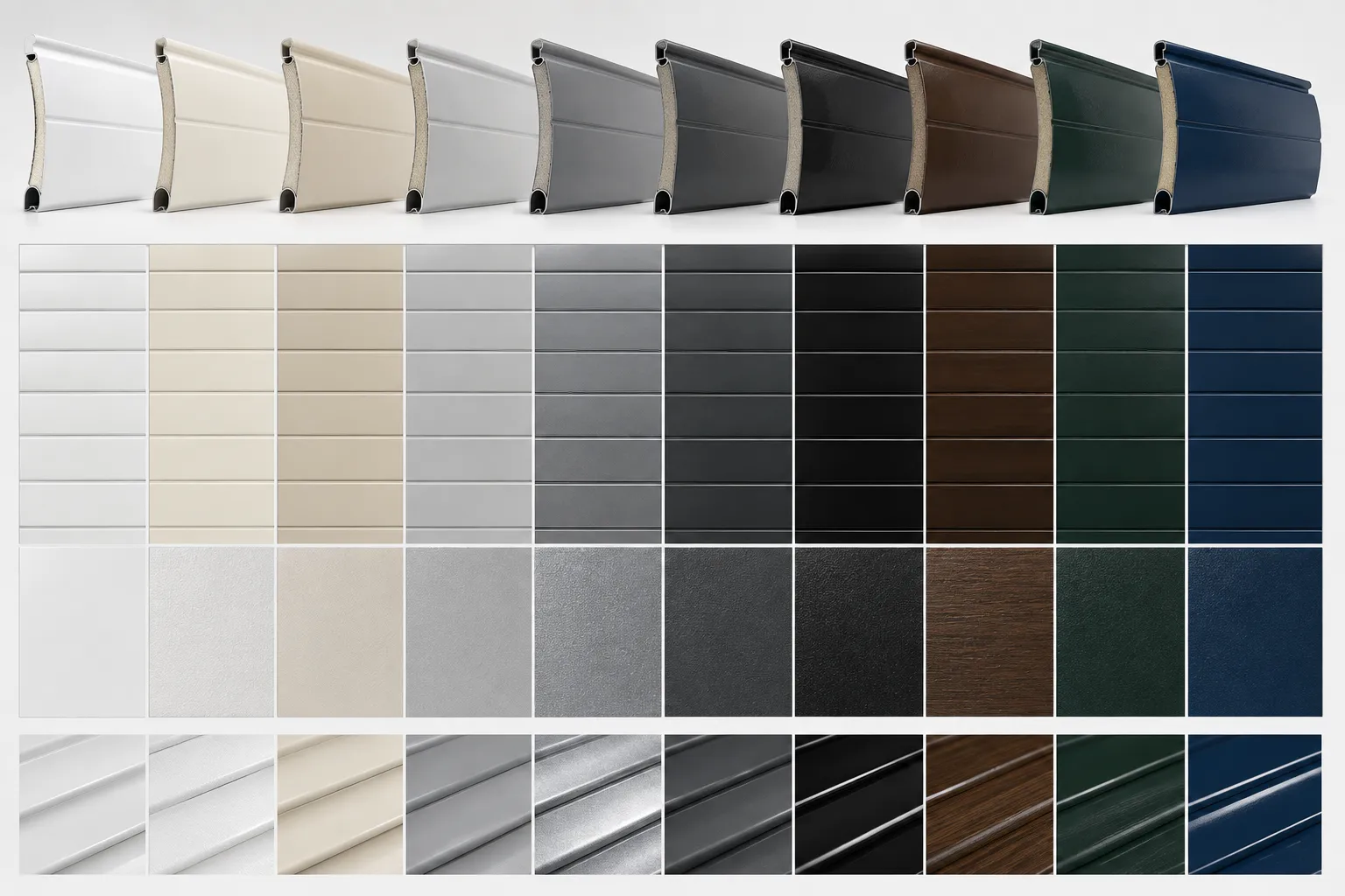 Gama de colores y acabados de lamas de aluminio para persianas