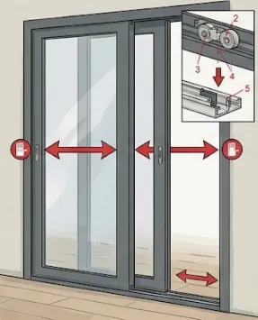 Dibujo de funcionamiento Puerta corredera de aluminio