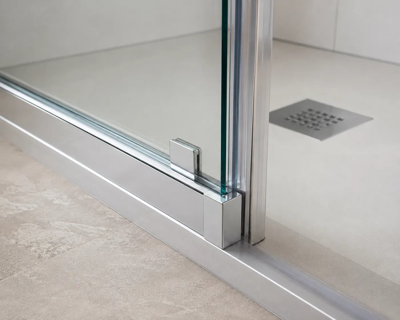 Detalle de vidrio templado de seguridad y perfilería de aluminio