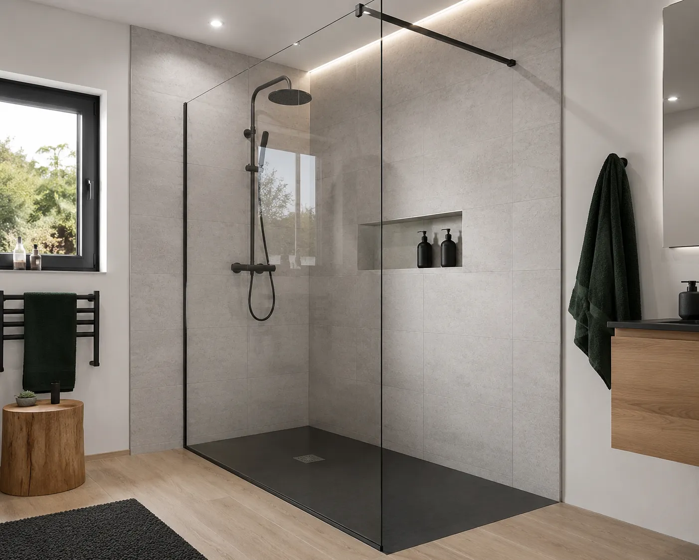 Mampara de baño moderna de vidrio templado en ducha